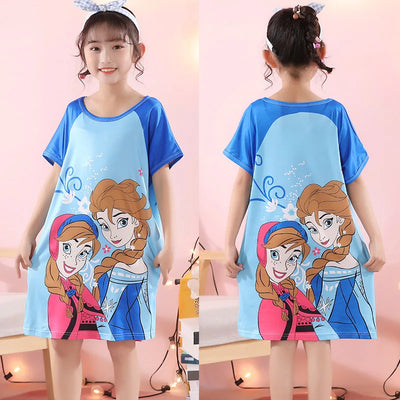 ملابس منزلية للأطفال من MINISO فستان نوم صيفي بأكمام قصيرة من Disney Hello Kitty Cat، بيجامات للبنات الصغار، ثوب نوم، ملابس نوم