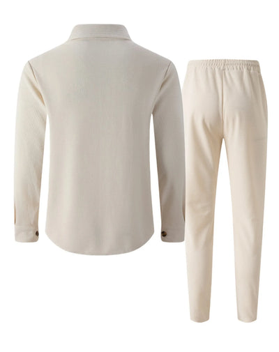 طقم قميص وبنطلون كارديجان بأكمام طويلة ولون سادة وجيبين وأزرار بتصميم خريفي جديد