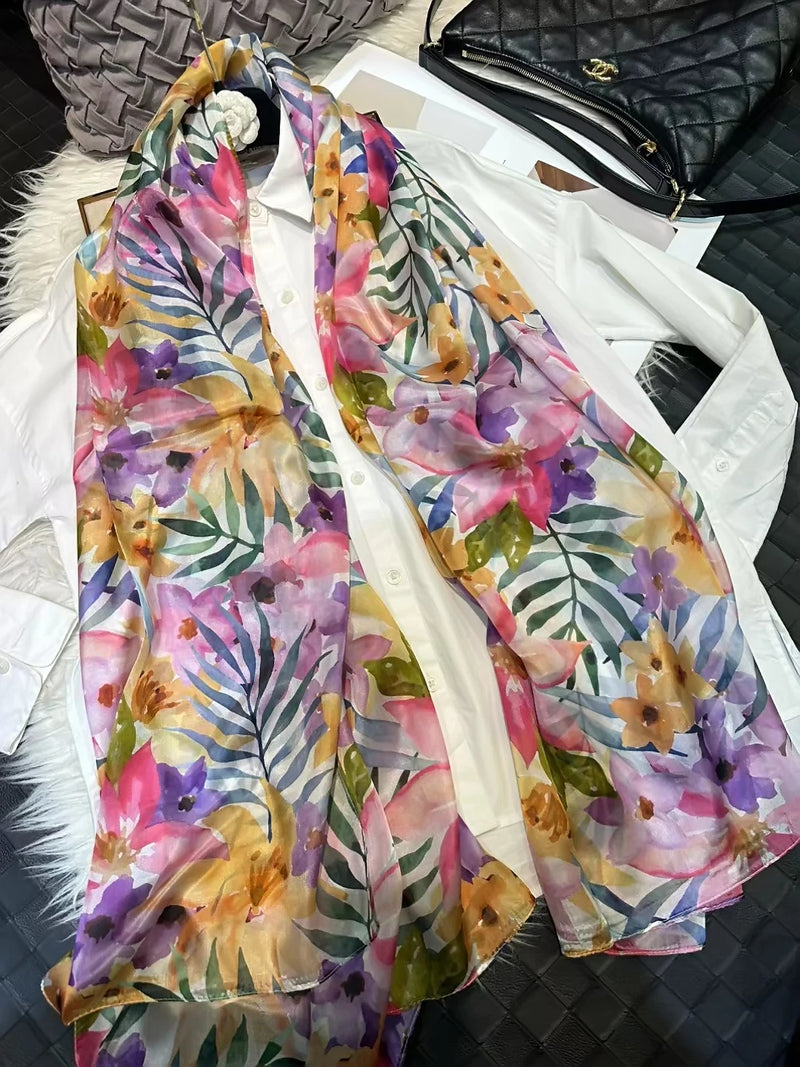 وشاح نسائي شتوي موضة 2016، عرض ساخن، أوشحة حرير التوت، شال حريري طويل للنساء، أزرق وقهوة، 180*110 سم