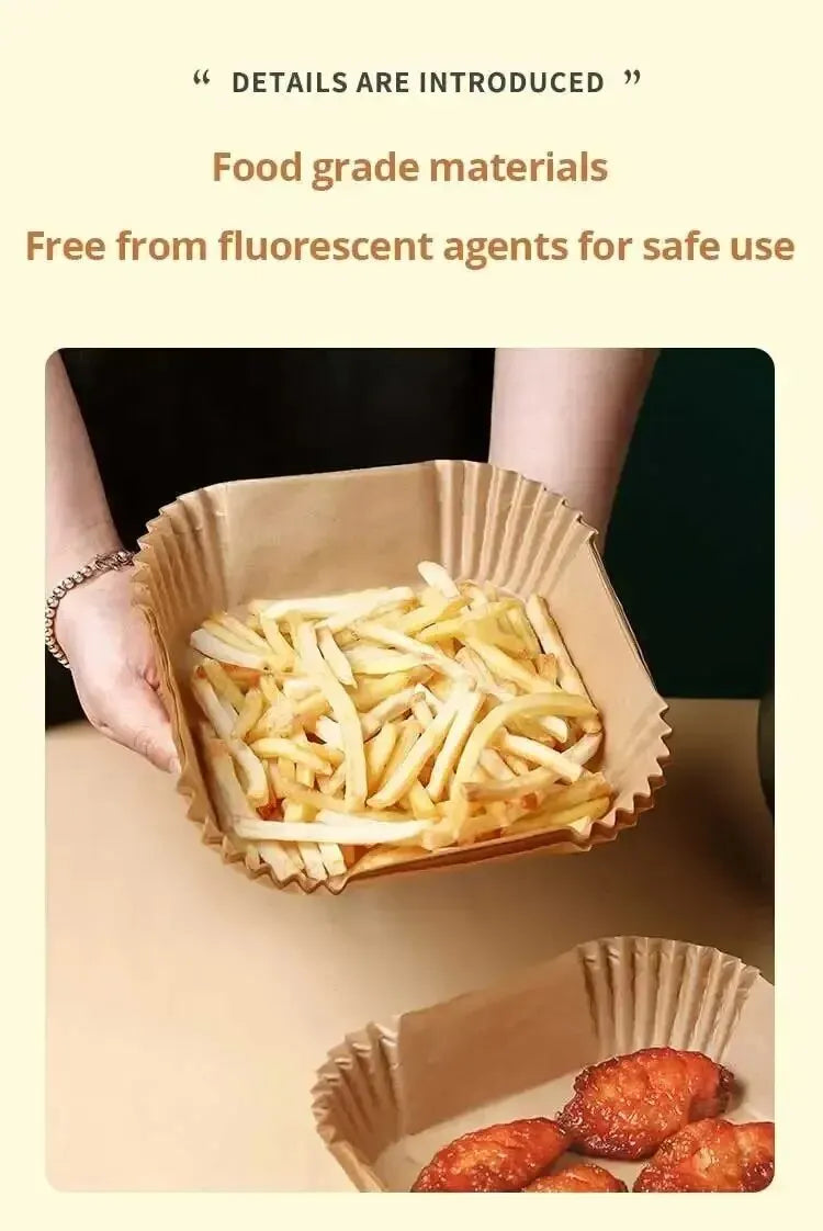 50 قطعة من ورق المقلاة الهوائية القابل للاستخدام مرة واحدة، ورق غير لاصق للخبز، بطانات ورق المقلاة الهوائية المستديرة، ملحقات ورقية للمطبخ
