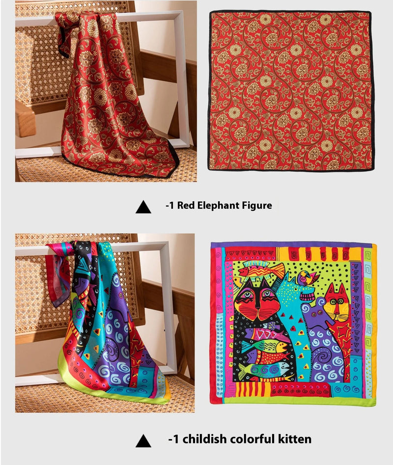 وشاح حريري مربع فاخر مطبوع باللون الأصفر بتصميم ريترو جديد لعام 2025 مصنوع من حرير التوت بنسبة 100% من فور سيزونز