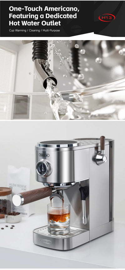 ماكينة صنع قهوة الإسبريسو نصف أوتوماتيكية من HiBREW، بثلاثة مستويات قابلة للتعديل لدرجة الحرارة، بارد/ساخن، 20 بار، ماكينة صنع قهوة كابتشينو H13