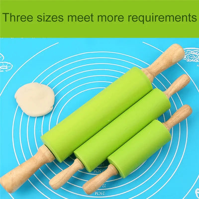 دبوس عجن غير لاصق من السيليكون بمقبض خشبي، أداة مطبخ للطبخ والخبز، عجينة المعكرونة والبسكويت