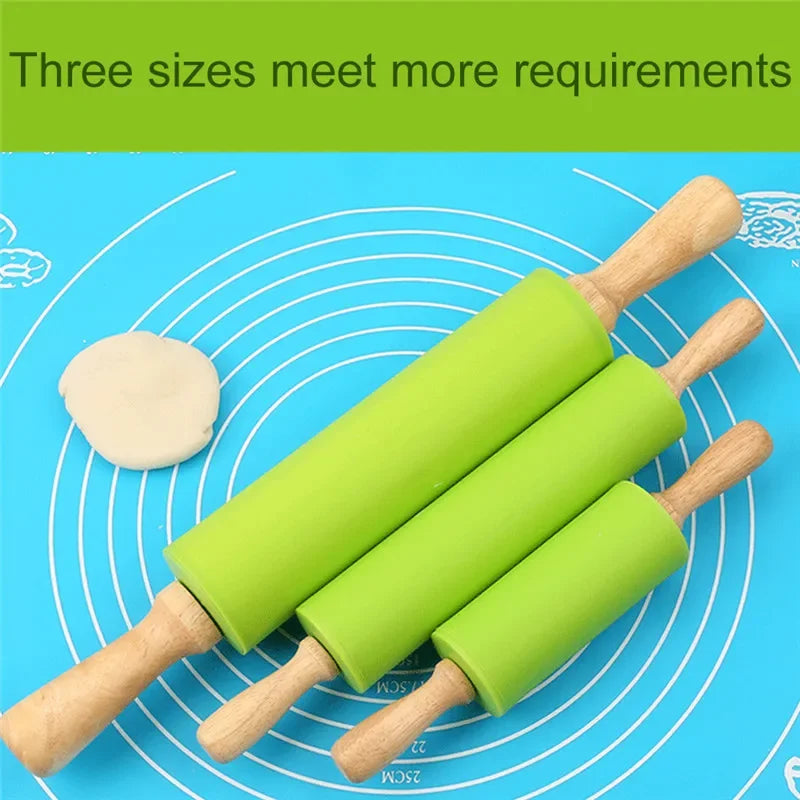 دبوس عجن غير لاصق من السيليكون بمقبض خشبي، أداة مطبخ للطبخ والخبز، عجينة المعكرونة والبسكويت