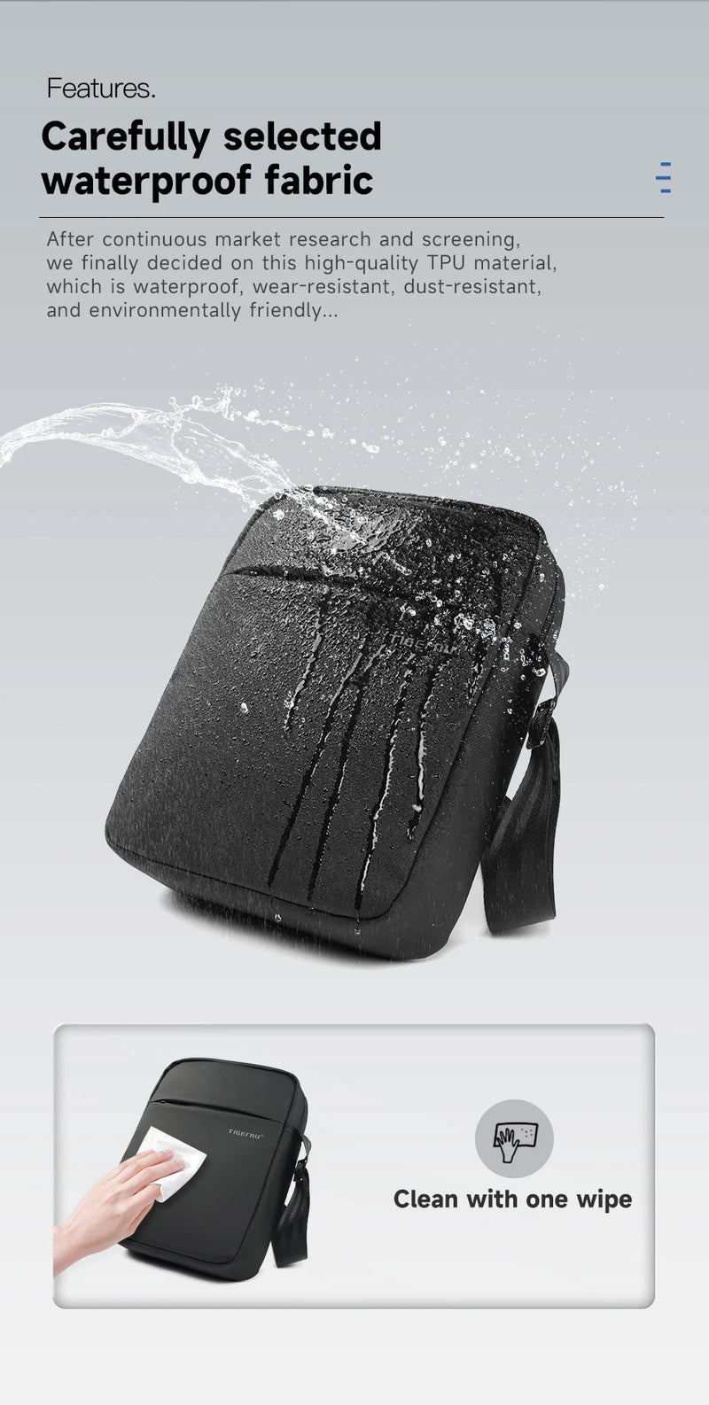 حقائب كتف من Tigernu للرجال، حقائب رسول، حقائب كروسبودي من مادة TPU، حقيبة أنيقة للرجال لأجهزة iPad مقاس 9.7 بوصة، حقيبة سفر صغيرة بحزام