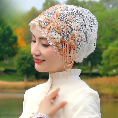 حجابات نسائية مسلمة مطرزة بالخرز الأسود، قبعات صلاة عيد رمضان، قبعات حفلات مسائية فاخرة، قبعات كوفية، عمامة، أوشحة إسلامية