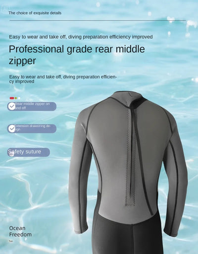بدلات غوص 3 مم للرجال مصنوعة من النيوبرين للغوص وركوب الأمواج والسباحة، بدلات كاملة للماء البارد للحفاظ على الدفء، بسحاب، بدلة غوص كاملة للرياضات المائية