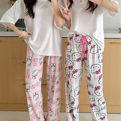 بنطال بيجاما هالو كيتي ربيع وخريف ٢٠٢٥ | ملابس نوم نسائية مريحة ولطيفة