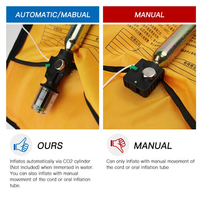 سترة نجاة قابلة للنفخ تلقائيًا للبالغين، سترة نجاة للبالغين، بدلة عائمة آمنة للرياضات المائية والتجديف وصيد الأسماك وركوب الأمواج وسترة البقاء على قيد الحياة