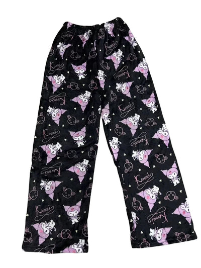 بنطلون بيجامة من الفلانيل من Hello Kitty Kuromi، أنمي، كرتون، Sanrio، بنطلون منزلي، ملابس نوم منزلية للزوجين، بنطلون، ملابس منزلية ترفيهية