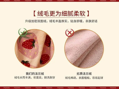 بيجامات شتوية للنساء، رداء طويل بغطاء للرأس برسومات كرتونية على شكل فراولة، ملابس منزلية لطيفة، ملابس نوم كاواي فلانل، رداء حمام دافئ ومريح