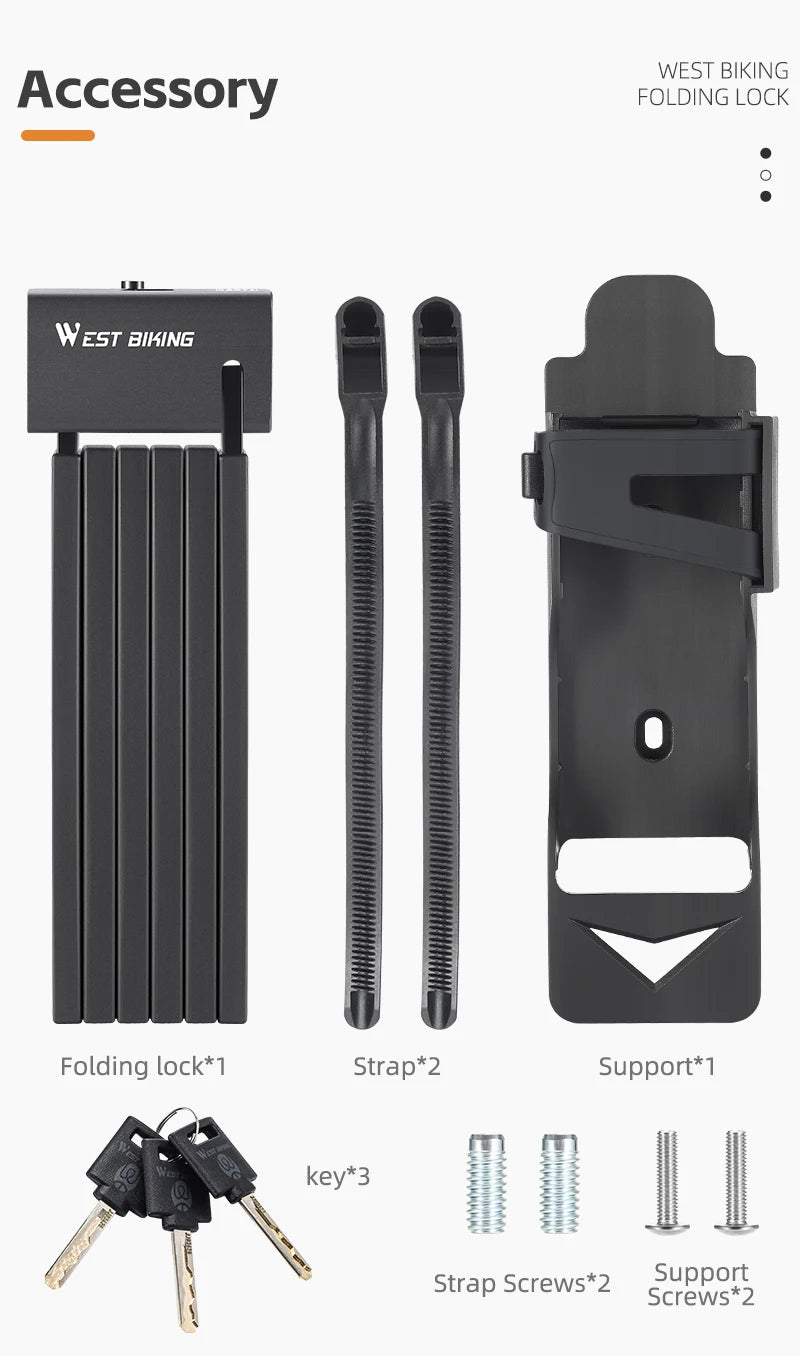 قفل دراجة محمول قابل للطي من ويست بايكينج، قفل أمان متين مضاد للسرقة، قفل دراجة كهربائية، ملحقات دراجات الطرق الجبلية