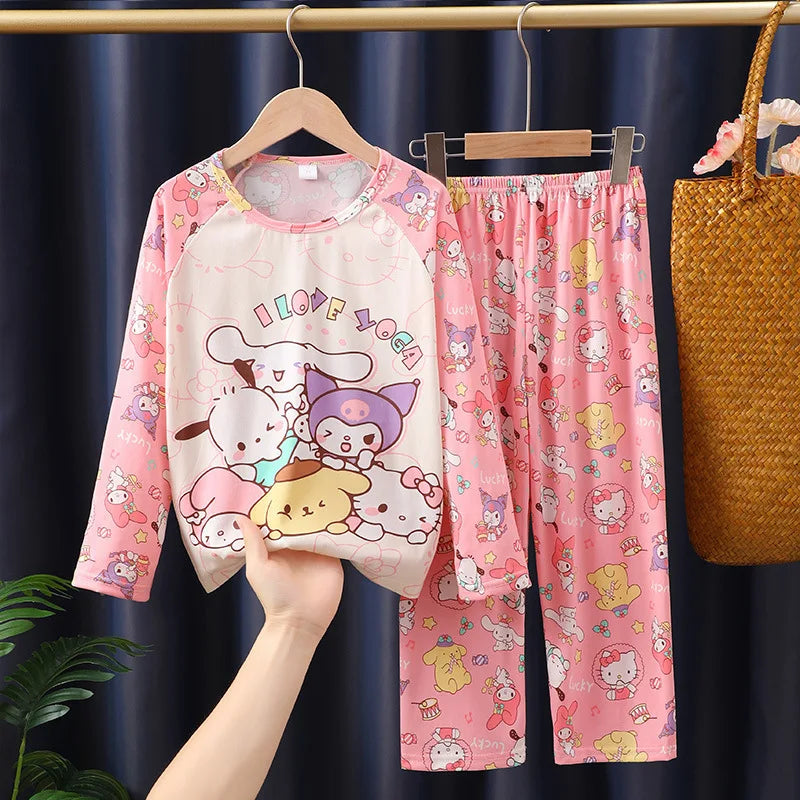 طقم بيجامات أطفال من قطعتين من الرسوم المتحركة بتصميم كرايون شين تشان بأكمام طويلة وبنطلون للبنات الصغار، ملابس نوم فضفاضة ولطيفة