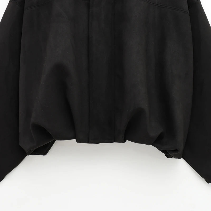 جاكيت بومبر نسائي من HXAO، بأكمام طويلة، وسحاب، من جلد الغزال، جاكيت نسائي قصير من High Street لعام 2025، معاطف، ملابس خارجية