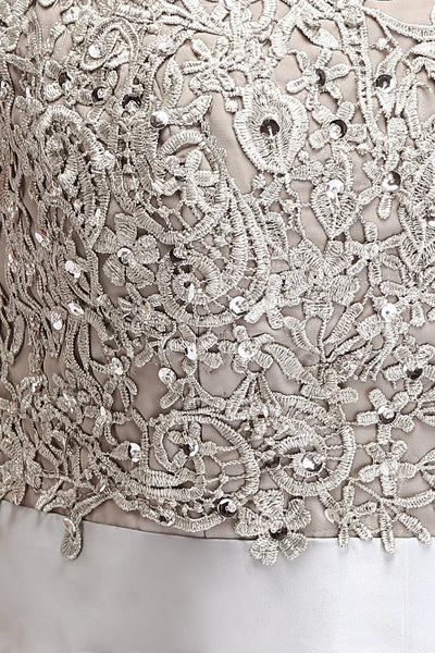 فساتين وصيفات العروس الفضية 2024 أنيقة طويلة من الدانتيل والترتر والخرز والشيفون وفتحة رقبة على شكل حرف V وفساتين سهرة ماكسي لحفلات الزفاف