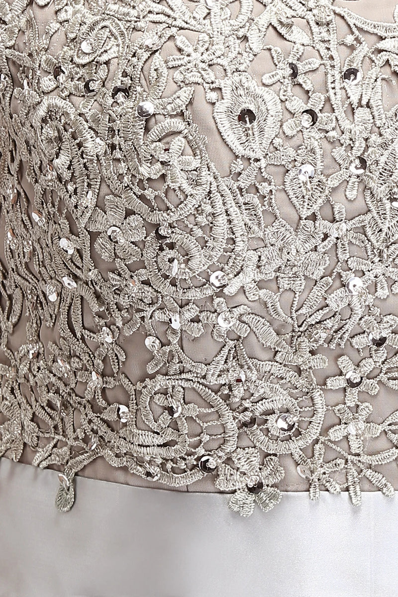 فساتين وصيفات العروس الفضية 2024 أنيقة طويلة من الدانتيل والترتر والخرز والشيفون وفتحة رقبة على شكل حرف V وفساتين سهرة ماكسي لحفلات الزفاف