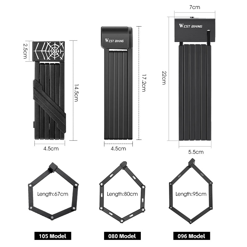 قفل دراجة محمول قابل للطي من ويست بايكينج، قفل أمان متين مضاد للسرقة، قفل دراجة كهربائية، ملحقات دراجات الطرق الجبلية