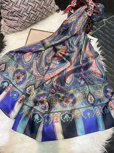 وشاح نسائي شتوي موضة 2016، عرض ساخن، أوشحة حرير التوت، شال حريري طويل للنساء، أزرق وقهوة، 180*110 سم