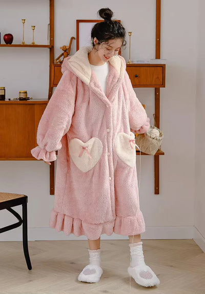 رداء بيجامات شتوي 2025 الأكثر مبيعًا، رداء نوم وردي طويل الأذن، ملابس منزلية مريحة وناعمة، رداء حمام، حفلة بيجامات