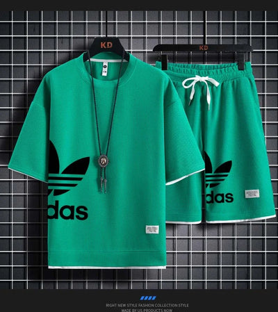 مجموعة ملابس رياضية رجالية جديدة لصيف 2025، مجموعة مكونة من قطعتين من تي شيرت + شورت عصري للرجال غير رسمي لكرة السلة