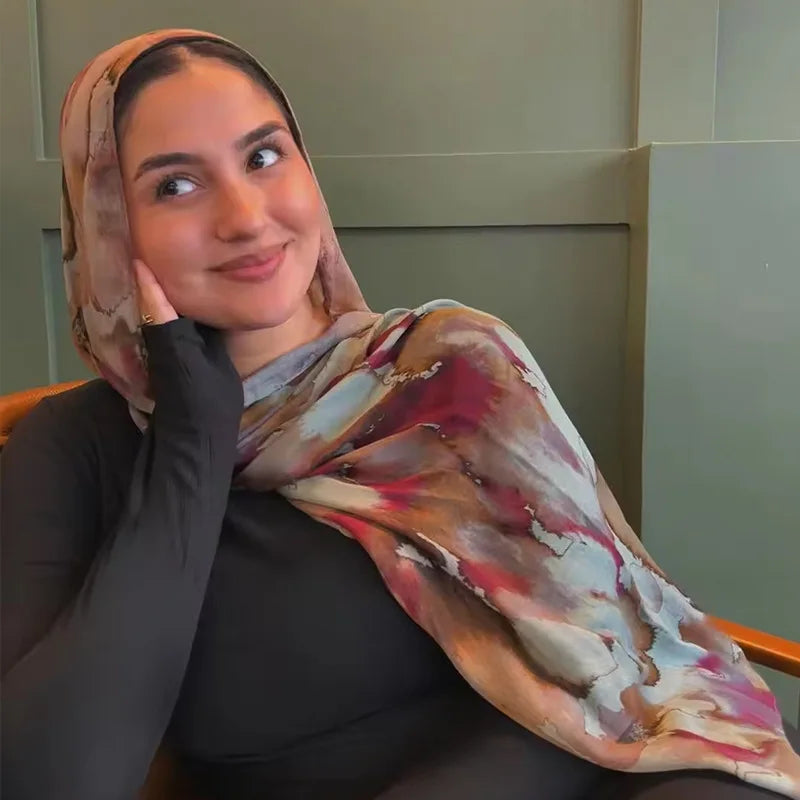 وشاح حجاب نسائي مسلم من مودال منسوج من القطن الناعم خفيف الوزن وقابل للتنفس مطبوع عليه زهور مائية من رايون فيسكوز