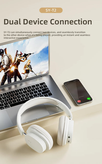 سماعة رأس بلوتوث أصلية SY-T2 عالية الجودة مع ميكروفون لاسلكي لتقليل الضوضاء وسماعات رأس سلكية للاعبين
