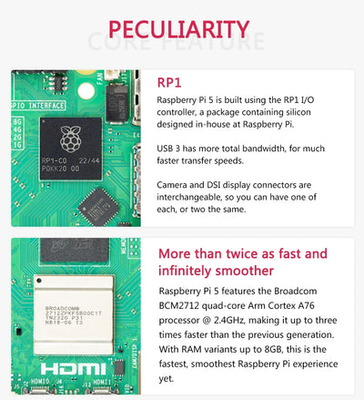 لوحة Raspberry Pi 5 Cortex-A76 Linux 4GB 8GB Arm Board Python Programlama PCIe Gigabit Ethernet USB3.0