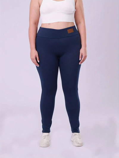 بنطلون ضيق مبطن بالصوف عالي الخصر للنساء بمقاسات كبيرة، بنطلون طويل دافئ وسميك ومرن مناسب للطقس البارد