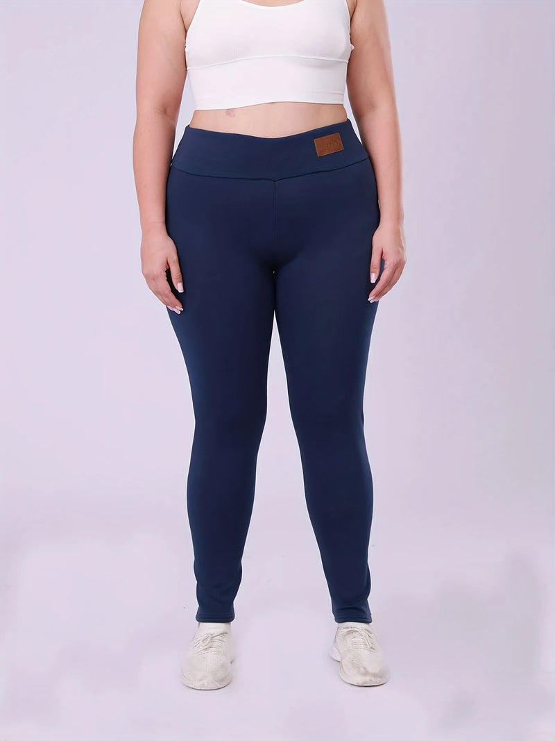 بنطلون ضيق مبطن بالصوف عالي الخصر للنساء بمقاسات كبيرة، بنطلون طويل دافئ وسميك ومرن مناسب للطقس البارد