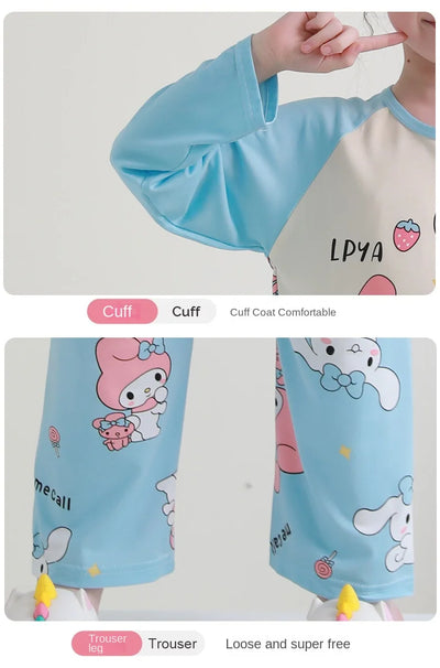 بيجامات أطفال من سانريو كورومي ماي ميلودي كاواي بوشاكو سينامورول قطن خالص بأكمام طويلة طقم ملابس نوم منزلي للأطفال برسومات كرتونية