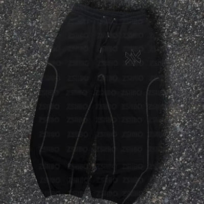 طقم سويت شيرت بقلنسوة وبنطال رياضي كاجوال بسحاب من أمريكا Y2K مكون من قطعتين، سويت شيرت هيب هوب مطرز كبير الحجم للرجال والنساء، بنطلون كاجوال