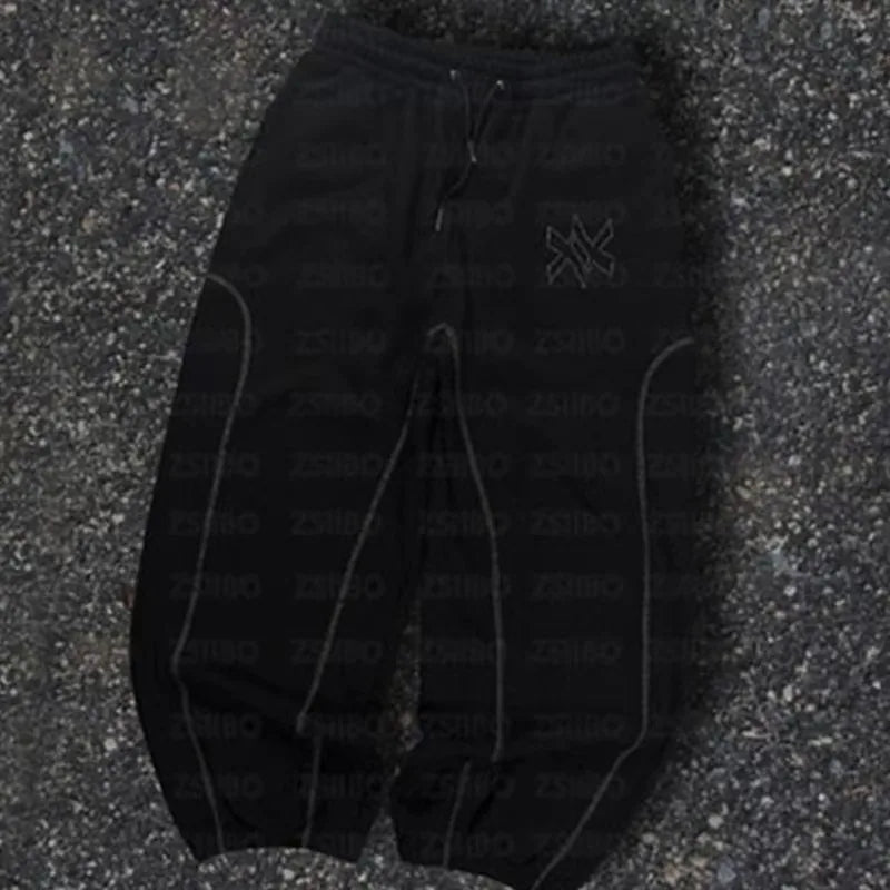 طقم سويت شيرت بقلنسوة وبنطال رياضي كاجوال بسحاب من أمريكا Y2K مكون من قطعتين، سويت شيرت هيب هوب مطرز كبير الحجم للرجال والنساء، بنطلون كاجوال