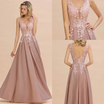 فساتين وصيفات العروس من الدانتيل بفتحة على شكل حرف V لحفلات التخرج مع زخارف وهمية للعروس وحفلات الزفاف وفساتين الحفلات الراقصة وفساتين المناسبات الرسمية