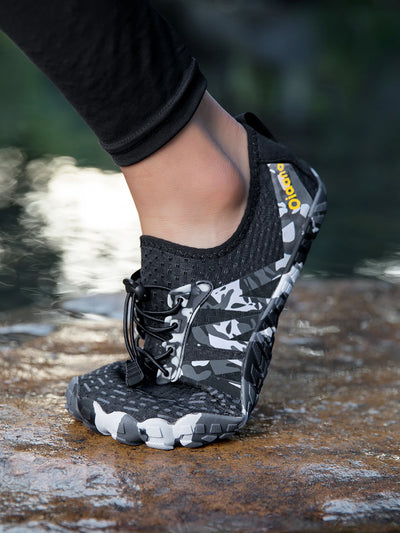 حذاء Oiaano للجنسين للرجال والنساء، مضاد للانزلاق، متين، أسود اللون، مقاوم للماء، نعل ناعم، خفيف الوزن، قابل للتنفس، رياضي للمشي والجري في الهواء الطلق