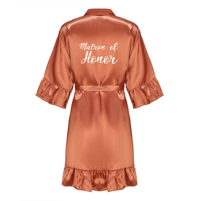 رداء زفاف العروس ووصيفة العروس للنساء هدايا حفلات الزفاف فستان الفريق ثوب حرير ساتان ملابس نوم كيمونو مع كشكشة حرف أبيض