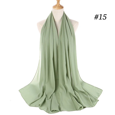 Muslim Chiffon Hijab Women Bubble Chiffon Scarf For Women Ladies Veil Muslim Islam Solid Color Malaysia Musulman Wrap Scarves