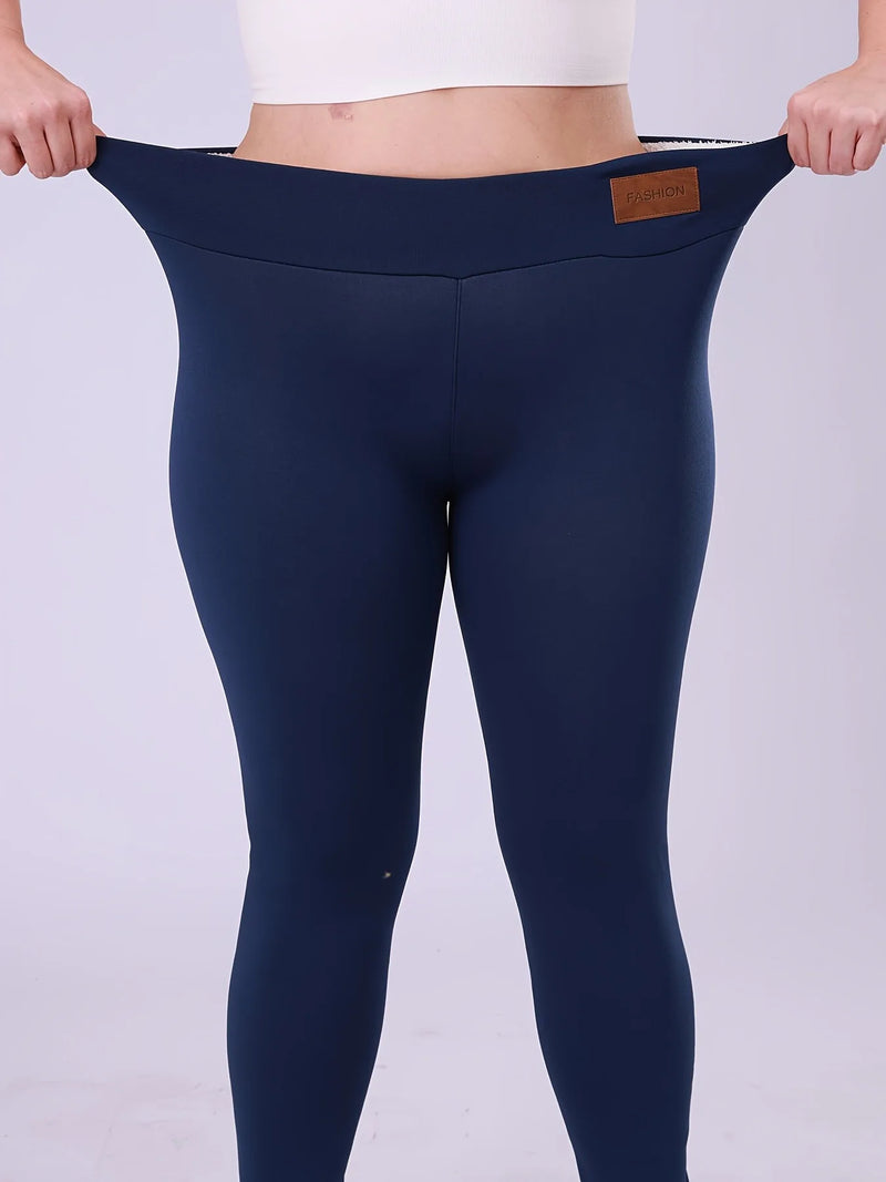 بنطلون ضيق مبطن بالصوف عالي الخصر للنساء بمقاسات كبيرة، بنطلون طويل دافئ وسميك ومرن مناسب للطقس البارد