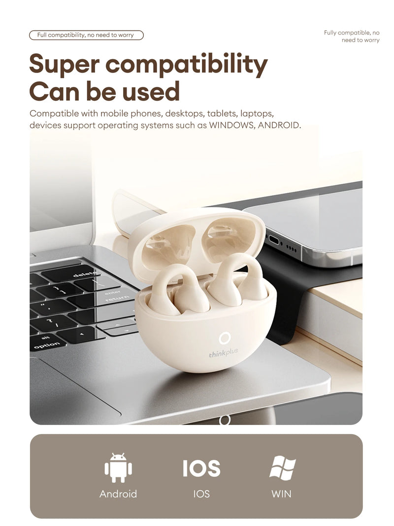 سماعة لينوفو LP25 OWS بلوتوث 5.4 لاسلكية، عمر بطارية طويل، سماعة رأس للألعاب مزودة بخاصية إلغاء الضوضاء، ستيريو عالي الدقة مع ميكروفون