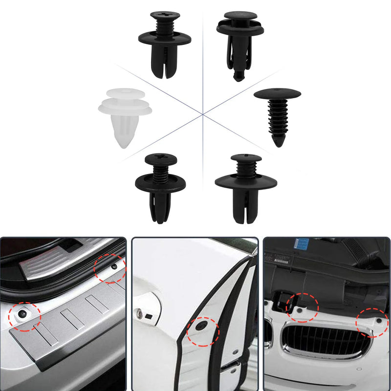مشبك تثبيت تلقائي لهيكل السيارة المختلط ودبوس تثبيت الدفع ودبوس البرشام ودبوس المصد ولوحة زخرفة الباب ومجموعة مثبتات السيارة في صندوق أو كيس للتعبئة