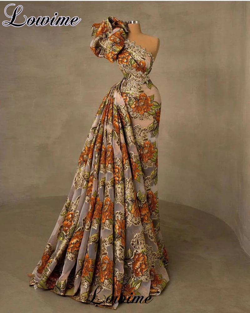 فساتين المشاهير الراقية ذات التصميم الخاص، حورية البحر، كتف واحد، فساتين حفلات مسائية رائعة، فيستدوس دي غالا، عروض أزياء ممشى الأزياء الراقية