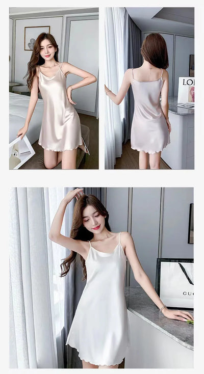 قمصان نوم حرير نسائية مثيرة، ملابس نوم صيفية، بيجامات، فستان بدون ظهر، ملابس نوم مريحة، ملابس نوم نسائية