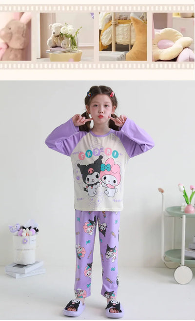 بيجامات أطفال من سانريو كورومي ماي ميلودي كاواي بوشاكو سينامورول قطن خالص بأكمام طويلة طقم ملابس نوم منزلي للأطفال برسومات كرتونية