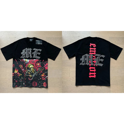 تي شيرت رجالي ونسائي فضفاض كاجوال برقبة دائرية وأكمام قصيرة، مطبوع عليه ملاك من High Street Fashion Hot Drill Streetwear MIXED EMOTION