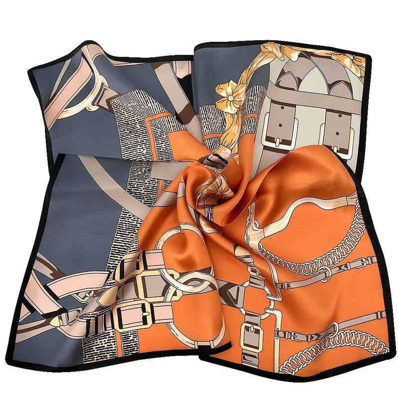 وشاح مربع نسائي من حرير التوت الخالص 100% مطبوع عليه رباط رأس ووشاح فاخر لزينة الشعر النسائية وأوشحة باندانا نسائية 53 سم