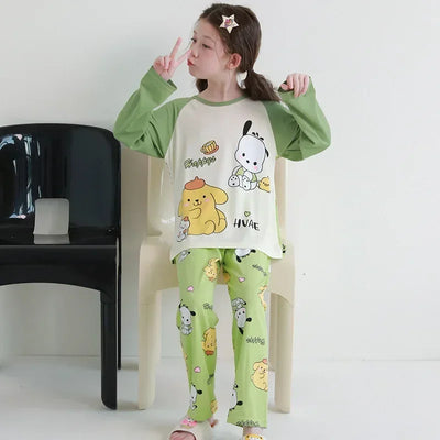 بيجامات أطفال من سانريو كورومي ماي ميلودي كاواي بوشاكو سينامورول قطن خالص بأكمام طويلة طقم ملابس نوم منزلي للأطفال برسومات كرتونية