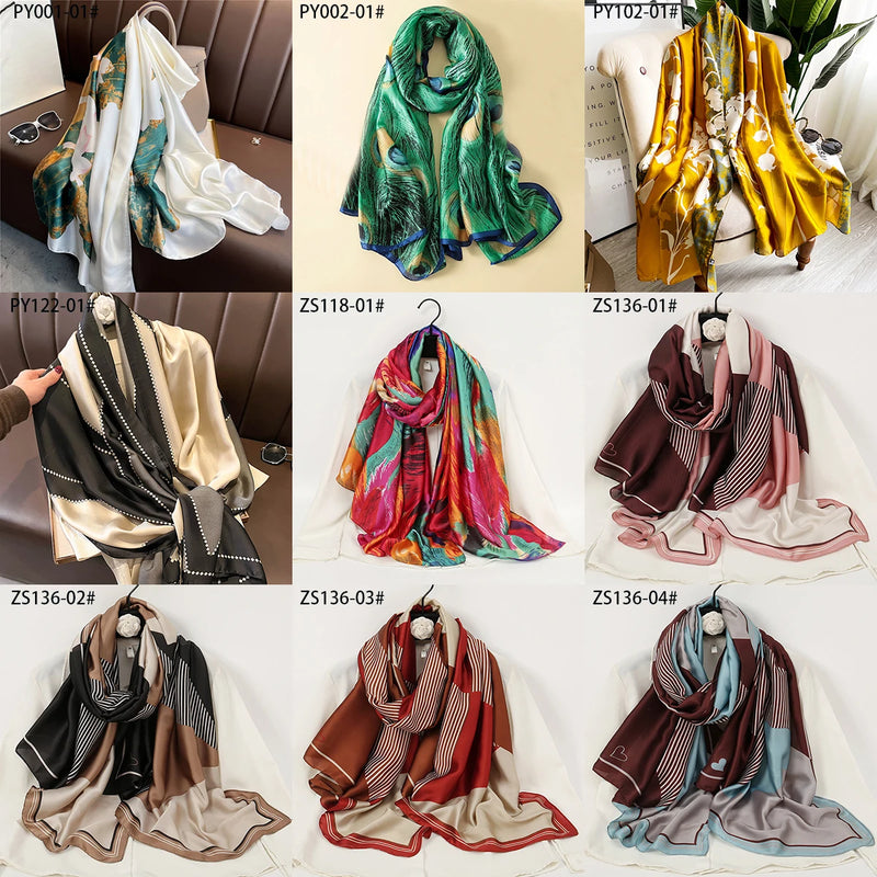 2024 جديد شال حرير ساتان حجاب نسائي شالات مرقعة وشاح رأس نسائي شال أنيق شال ناعم من الباشمينا