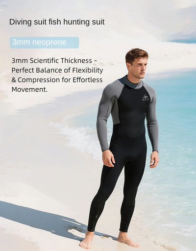 بدلات غوص 3 مم للرجال مصنوعة من النيوبرين للغوص وركوب الأمواج والسباحة، بدلات كاملة للماء البارد للحفاظ على الدفء، بسحاب، بدلة غوص كاملة للرياضات المائية
