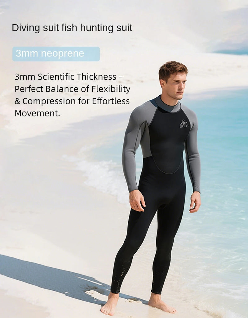 بدلات غوص 3 مم للرجال مصنوعة من النيوبرين للغوص وركوب الأمواج والسباحة، بدلات كاملة للماء البارد للحفاظ على الدفء، بسحاب، بدلة غوص كاملة للرياضات المائية