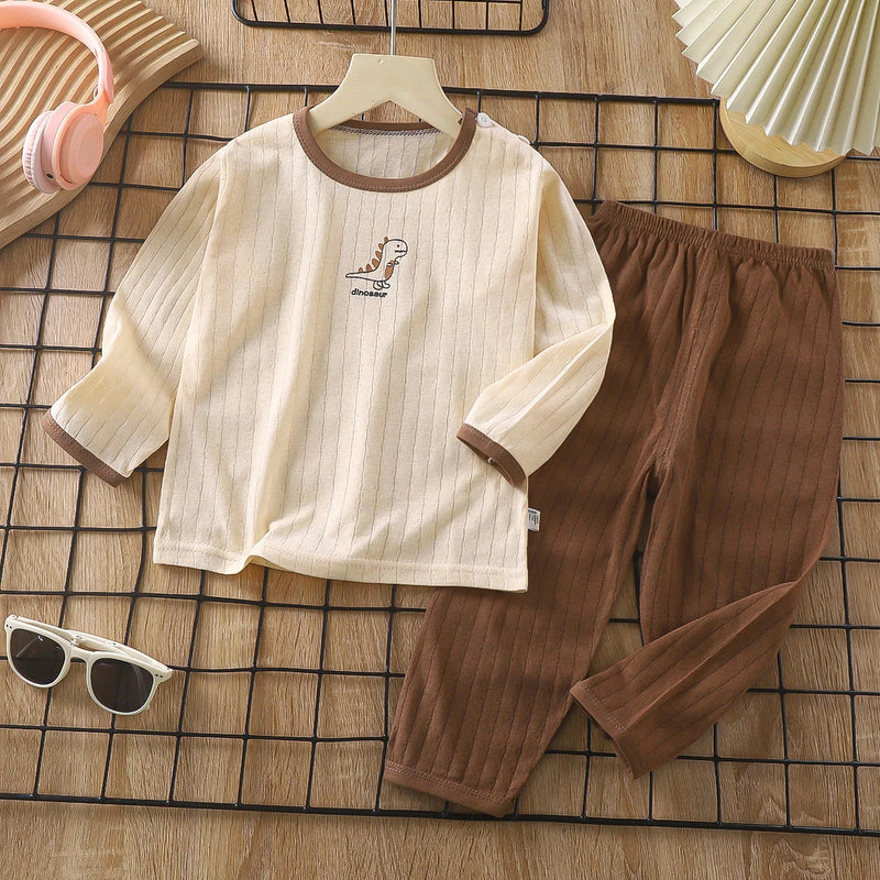 طقم بيجامات أطفال قطني ناعم قابل للتنفس، طقم ملابس نوم منزلية بأكمام طويلة برسومات كرتونية لطيفة للأطفال من عمر 0 ​​إلى 5 سنوات