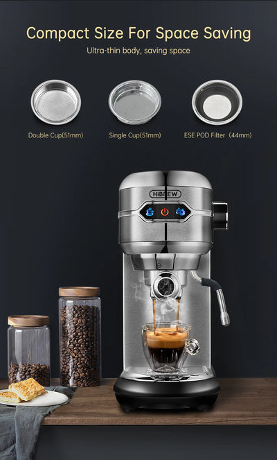 ماكينة صنع قهوة HiBREW Cafetera 20 بار من الفولاذ المقاوم للصدأ شبه أوتوماتيكية فائقة النحافة ESE POD &amp; مسحوق ماكينة صنع قهوة اسبريسو وكابتشينو بالماء الساخن H11